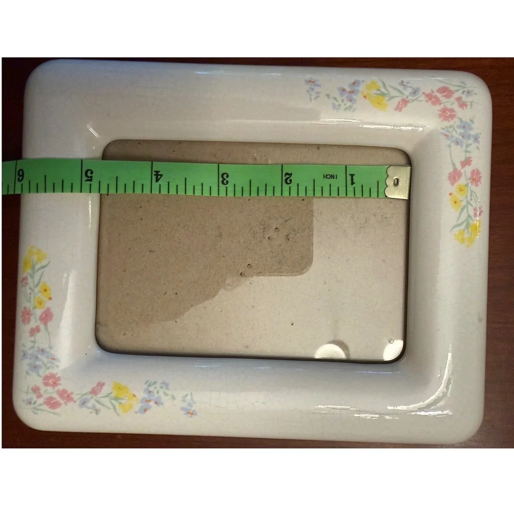 Vintage ceramic porcelain picture frame floral cottagecore 80s shabby chic 3.5x5